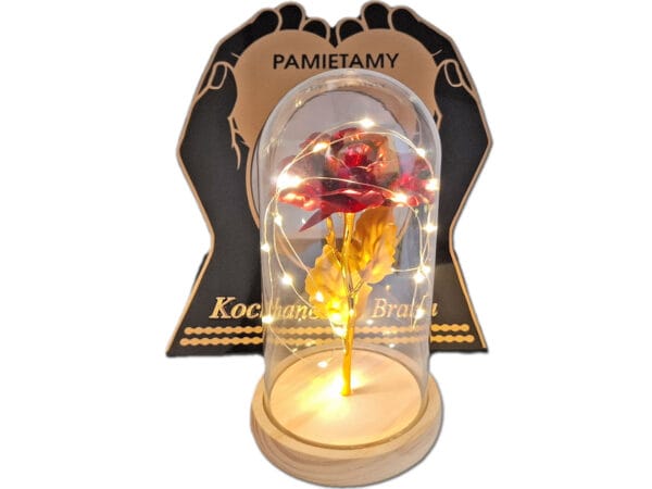 BRAT BRATU ZNICZ LAMPION NA GRÓB SKOS DŁONIE RÓŻA CZERWONA+LEDY