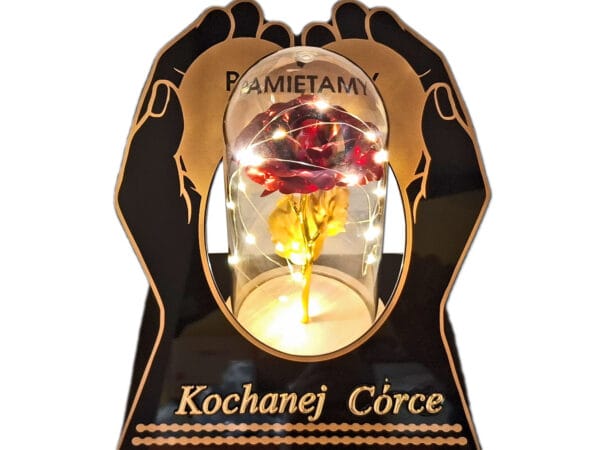 CÓRKA CÓRCE ZNICZ LAMPION NA GRÓB SKOS DŁONIE RÓŻA CZERWONA+LEDY