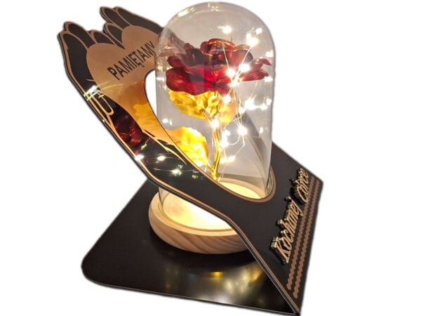 CÓRKA CÓRCE ZNICZ LAMPION NA GRÓB SKOS DŁONIE RÓŻA CZERWONA+LEDY