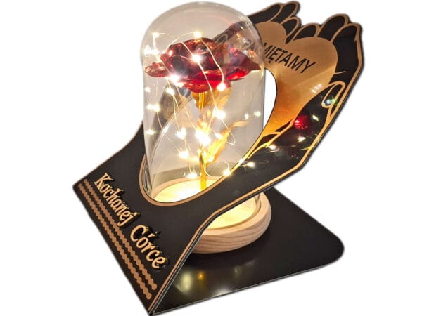 CÓRKA CÓRCE ZNICZ LAMPION NA GRÓB SKOS DŁONIE RÓŻA CZERWONA+LEDY