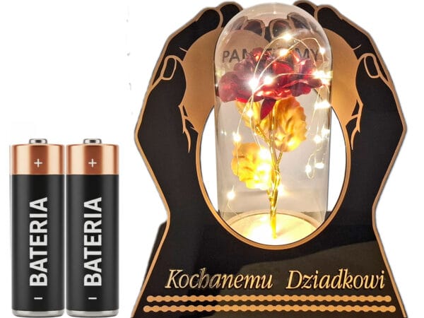 DZIADEK DZIADKOWI ZNICZ LAMPION NA GRÓB SKOS DŁONIE RÓŻA CZERWONA+LEDY