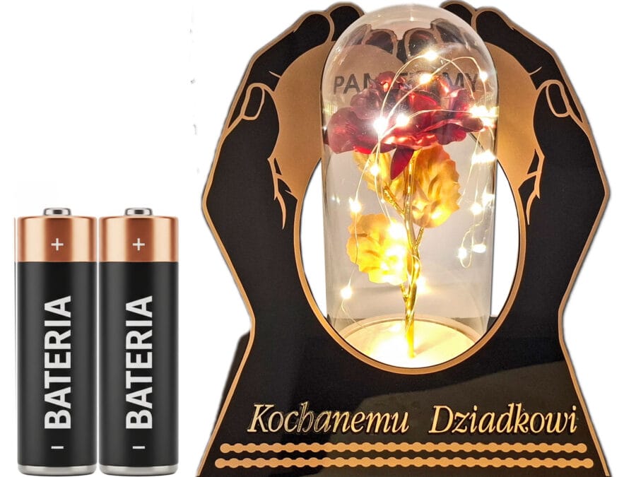 DZIADEK DZIADKOWI ZNICZ LAMPION NA GRÓB SKOS DŁONIE RÓŻA CZERWONA+LEDY