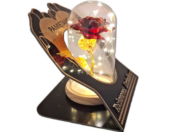 DZIADEK DZIADKOWI ZNICZ LAMPION NA GRÓB SKOS DŁONIE RÓŻA CZERWONA+LEDY