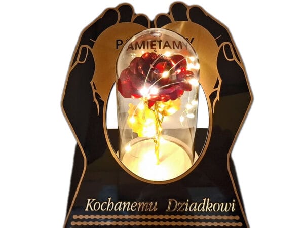 DZIADEK DZIADKOWI ZNICZ LAMPION NA GRÓB SKOS DŁONIE RÓŻA CZERWONA+LEDY