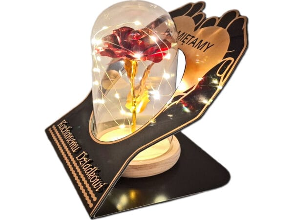 DZIADEK DZIADKOWI ZNICZ LAMPION NA GRÓB SKOS DŁONIE RÓŻA CZERWONA+LEDY