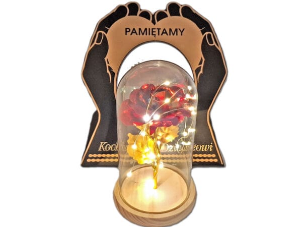 DZIADEK DZIADKOWI ZNICZ LAMPION NA GRÓB SKOS DŁONIE RÓŻA CZERWONA+LEDY