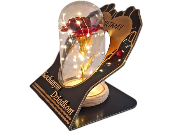 DZIADKOM DZIADKI ZNICZ LAMPION NA GRÓB SKOS DŁONIE RÓŻA CZERWONA+LEDY