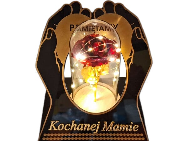 MAMA MAMIE ZNICZ LAMPION NA GRÓB SKOS DŁONIE RÓŻA CZERWONA+LEDY