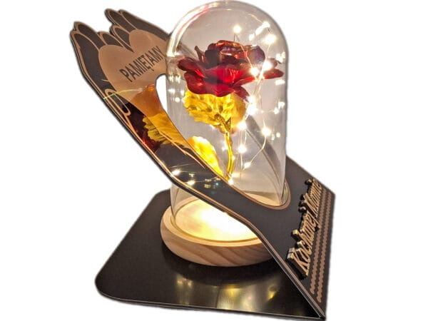 MAMA MAMIE ZNICZ LAMPION NA GRÓB SKOS DŁONIE RÓŻA CZERWONA+LEDY