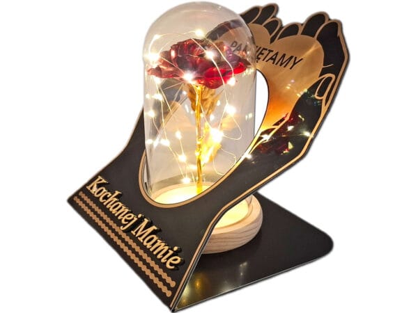 MAMA MAMIE ZNICZ LAMPION NA GRÓB SKOS DŁONIE RÓŻA CZERWONA+LEDY