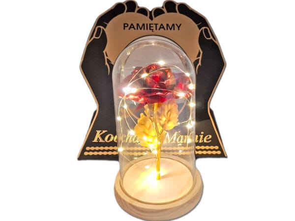 MAMA MAMIE ZNICZ LAMPION NA GRÓB SKOS DŁONIE RÓŻA CZERWONA+LEDY