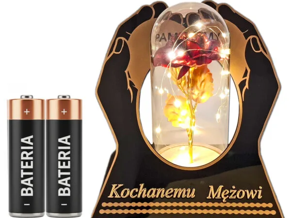 MĄŻ MĘŻOWI ZNICZ LAMPION NA GRÓB SKOS DŁONIE RÓŻA CZERWONA+LEDY