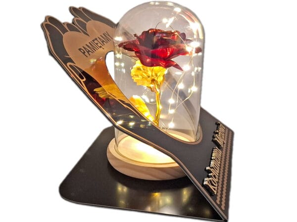 MĄŻ MĘŻOWI ZNICZ LAMPION NA GRÓB SKOS DŁONIE RÓŻA CZERWONA+LEDY