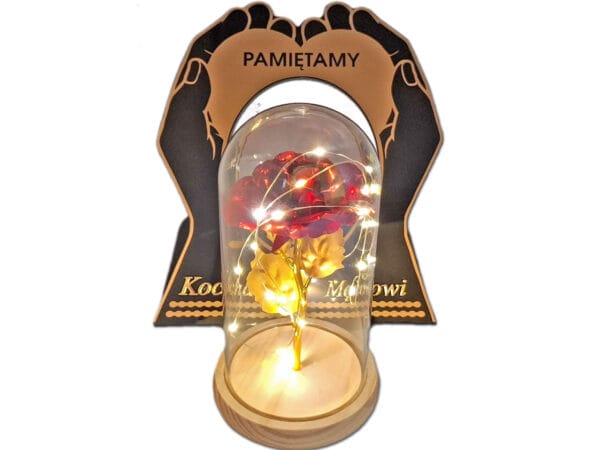 MĄŻ MĘŻOWI ZNICZ LAMPION NA GRÓB SKOS DŁONIE RÓŻA CZERWONA+LEDY