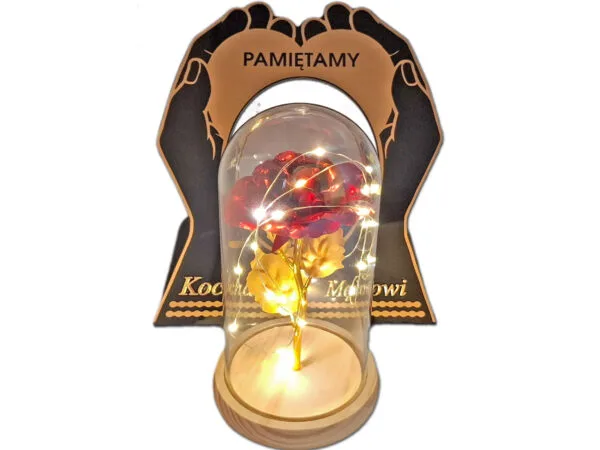 MĄŻ MĘŻOWI ZNICZ LAMPION NA GRÓB SKOS DŁONIE RÓŻA CZERWONA+LEDY