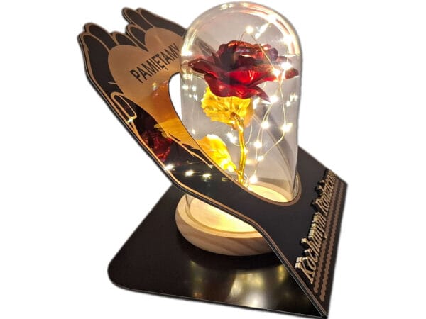 RODZICE RODZICOM ZNICZ LAMPION NA GRÓB SKOS DŁONIE RÓŻA CZERWONA+LEDY