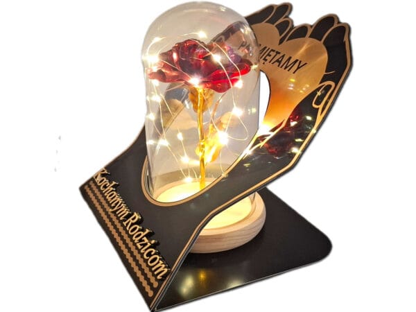 RODZICE RODZICOM ZNICZ LAMPION NA GRÓB SKOS DŁONIE RÓŻA CZERWONA+LEDY