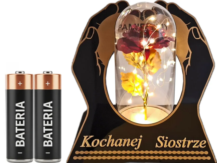 SIOSTRA SIOSTRZE ZNICZ LAMPION NA GRÓB SKOS DŁONIE RÓŻA CZERWONA+LEDY