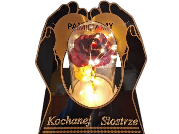 SIOSTRA SIOSTRZE ZNICZ LAMPION NA GRÓB SKOS DŁONIE RÓŻA CZERWONA+LEDY