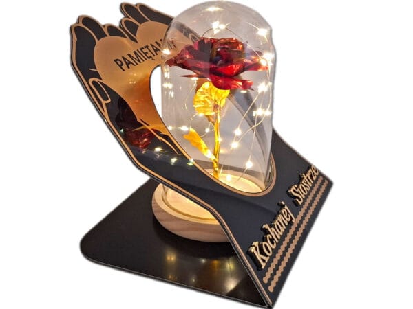 SIOSTRA SIOSTRZE ZNICZ LAMPION NA GRÓB SKOS DŁONIE RÓŻA CZERWONA+LEDY