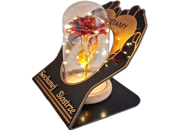 SIOSTRA SIOSTRZE ZNICZ LAMPION NA GRÓB SKOS DŁONIE RÓŻA CZERWONA+LEDY