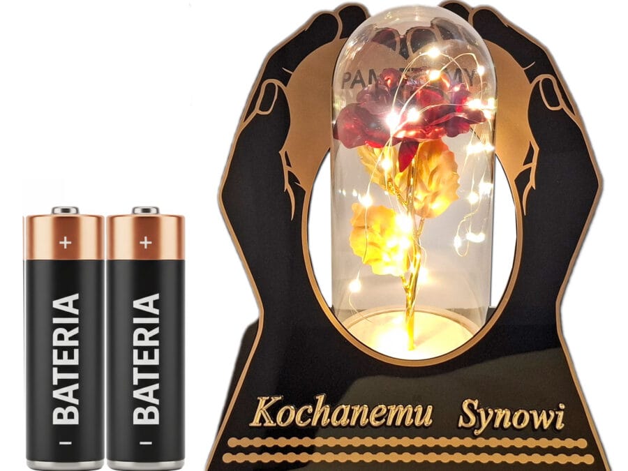 SYN SYNOWI ZNICZ LAMPION NA GRÓB SKOS DŁONIE RÓŻA CZERWONA+LEDY