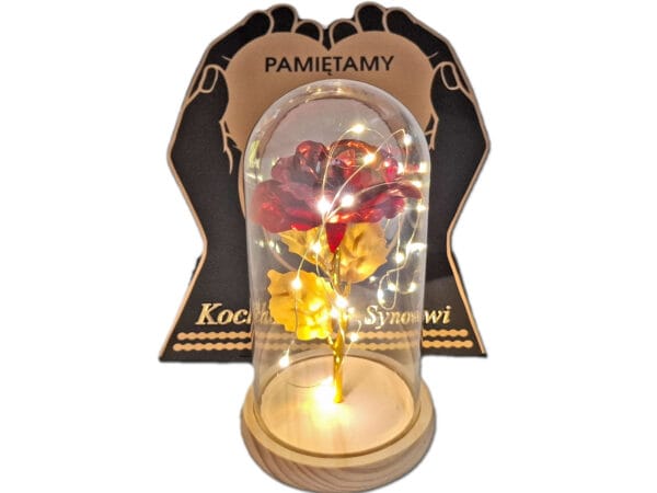 SYN SYNOWI ZNICZ LAMPION NA GRÓB SKOS DŁONIE RÓŻA CZERWONA+LEDY