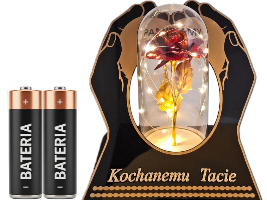 TATA TACIE ZNICZ LAMPION NA GRÓB SKOS DŁONIE RÓŻA CZERWONA+LEDY