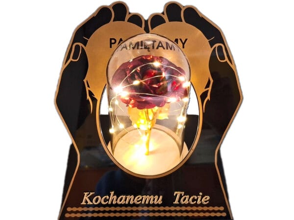 TATA TACIE ZNICZ LAMPION NA GRÓB SKOS DŁONIE RÓŻA CZERWONA+LEDY