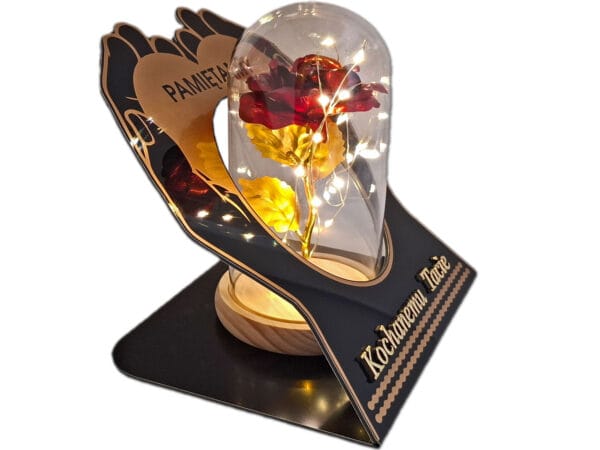 TATA TACIE ZNICZ LAMPION NA GRÓB SKOS DŁONIE RÓŻA CZERWONA+LEDY