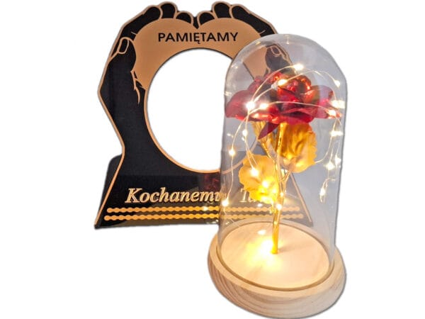 TATA TACIE ZNICZ LAMPION NA GRÓB SKOS DŁONIE RÓŻA CZERWONA+LEDY