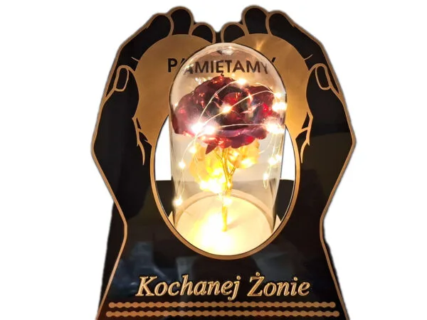 ŻONA ŻONIE ZNICZ LAMPION NA GRÓB SKOS DŁONIE RÓŻA CZERWONA+LEDY