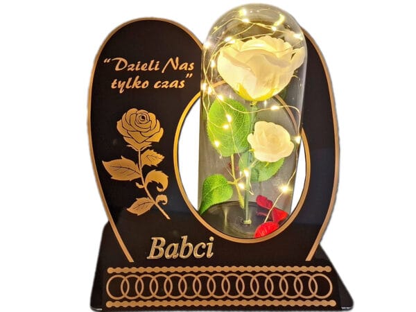 BABCIA BABCI ZNICZ LAMPION NA GRÓB SKOS RÓŻA BIAŁA+LEDY