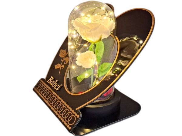 BABCIA BABCI ZNICZ LAMPION NA GRÓB SKOS RÓŻA BIAŁA+LEDY