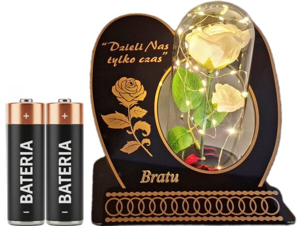 BRAT BRATU ZNICZ LAMPION NA GRÓB SKOS RÓŻA BIAŁA+LEDY