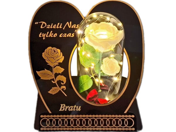 BRAT BRATU ZNICZ LAMPION NA GRÓB SKOS RÓŻA BIAŁA+LEDY