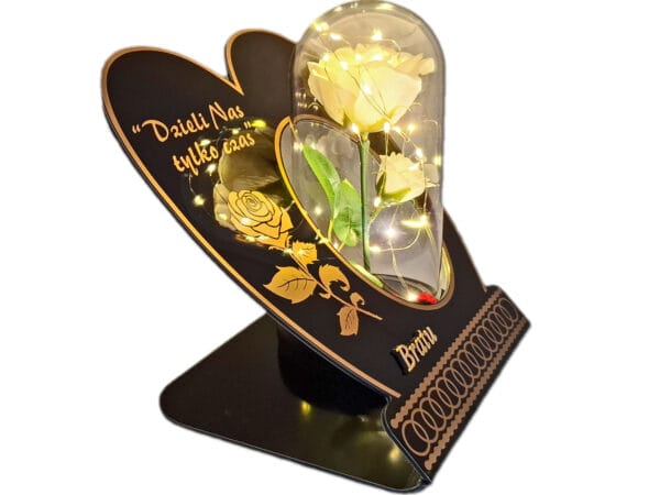 BRAT BRATU ZNICZ LAMPION NA GRÓB SKOS RÓŻA BIAŁA+LEDY