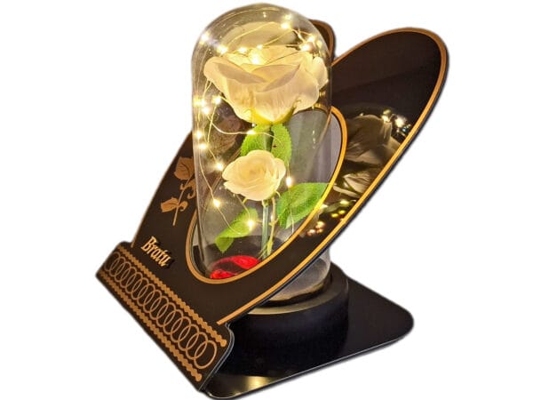 BRAT BRATU ZNICZ LAMPION NA GRÓB SKOS RÓŻA BIAŁA+LEDY