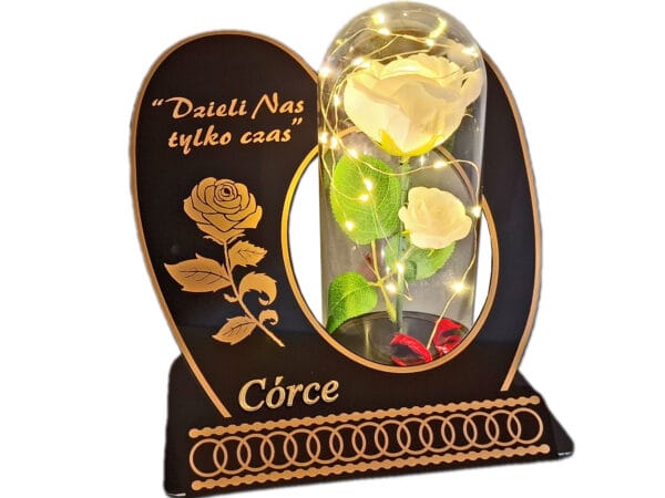 CÓRKA CÓRCE ZNICZ LAMPION NA GRÓB SKOS RÓŻA BIAŁA+LEDY