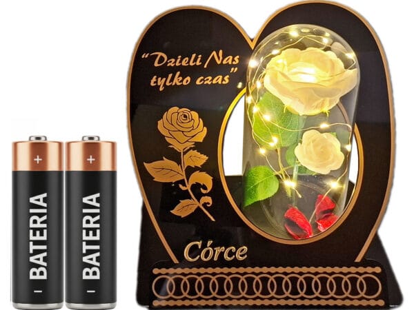 CÓRKA CÓRCE ZNICZ LAMPION NA GRÓB SKOS RÓŻA BIAŁA+LEDY