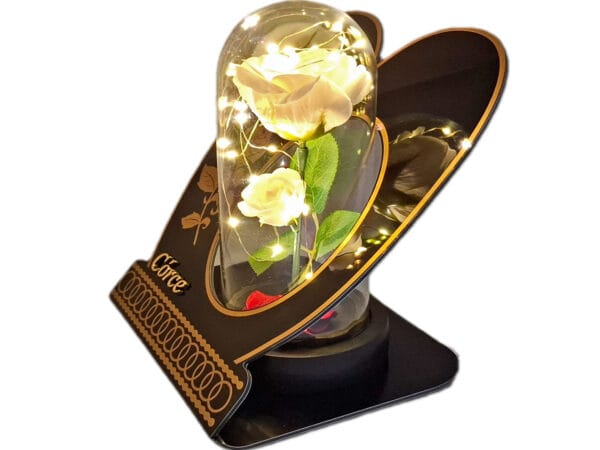 CÓRKA CÓRCE ZNICZ LAMPION NA GRÓB SKOS RÓŻA BIAŁA+LEDY