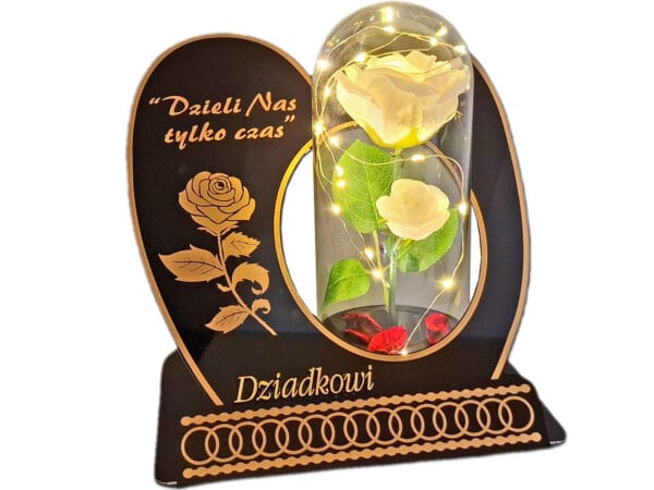 DZIADEK DZIADKOWI ZNICZ LAMPION NA GRÓB SKOS RÓŻA BIAŁA+LEDY
