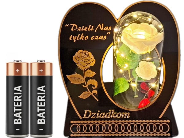 DZIADKOM DZIADKI ZNICZ LAMPION NA GRÓB SKOS RÓŻA BIAŁA+LEDY