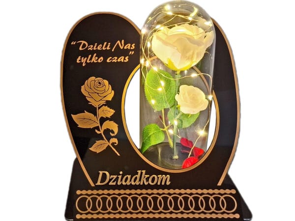 DZIADKOM DZIADKI ZNICZ LAMPION NA GRÓB SKOS RÓŻA BIAŁA+LEDY