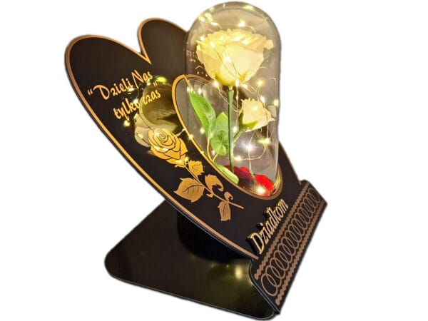 DZIADKOM DZIADKI ZNICZ LAMPION NA GRÓB SKOS RÓŻA BIAŁA+LEDY