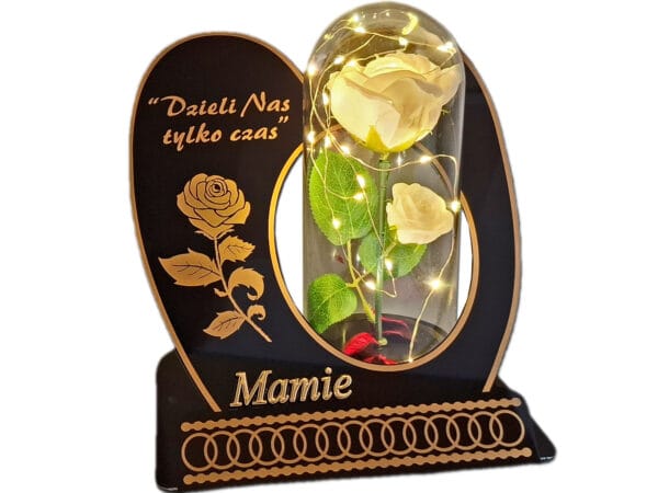 MAMA MAMIE ZNICZ LAMPION NA GRÓB SKOS RÓŻA BIAŁA+LEDY