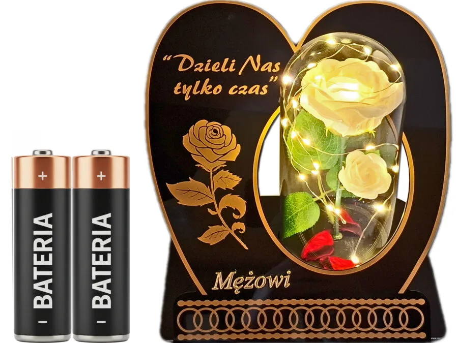 MĄŻ MĘŻOWI ZNICZ LAMPION NA GRÓB SKOS RÓŻA BIAŁA+LEDY