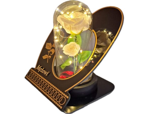 MĄŻ MĘŻOWI ZNICZ LAMPION NA GRÓB SKOS RÓŻA BIAŁA+LEDY