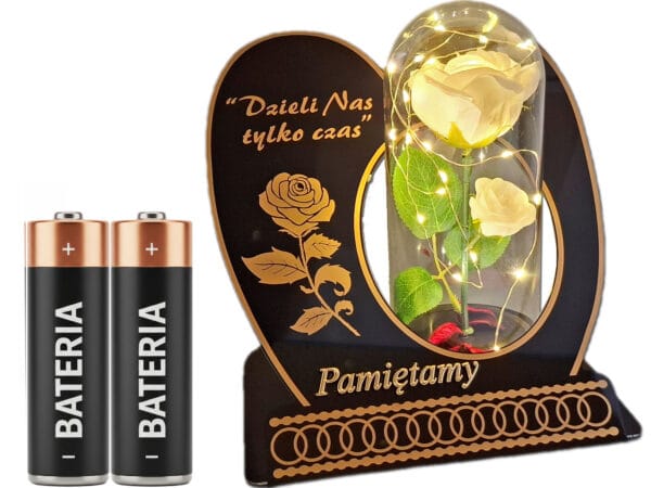 PAMIĘTAMY ZNICZ LAMPION NA GRÓB SKOS RÓŻA BIAŁA+LEDY