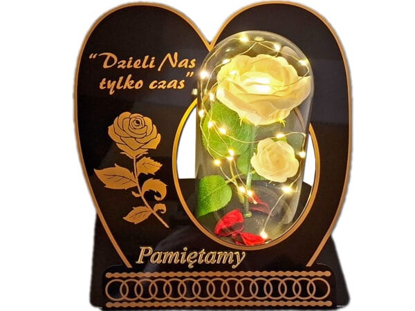 PAMIĘTAMY ZNICZ LAMPION NA GRÓB SKOS RÓŻA BIAŁA+LEDY